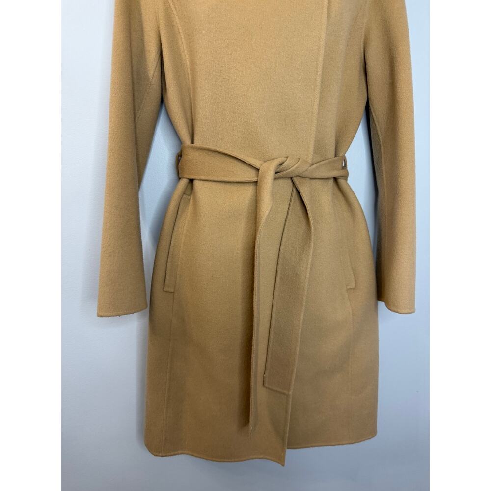 Theory Wilrose New Divide Wool Cashmere Wool Hooded Belted Wrap Coat Tan Sz S - Picture 14 of 14